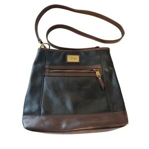 Tignanello Brown & Black Leather Crossbody Bag Brass Hardware Women Crossbady